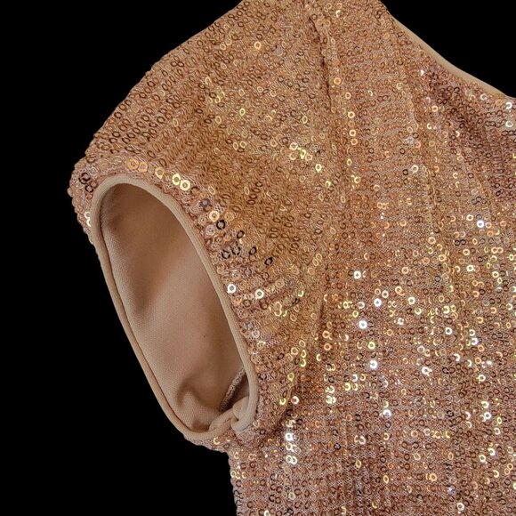 Girls Rose Gold Sequin Dress With Ruffle Detail & Short Sleeves Girls Size 10 - Picture 4 of 16